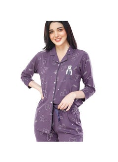 مملكة الإكسسوارات طقم نوم نسائي من القطن مطبوع عليه قلب مكون من قميص وبيجامة  - Image 1