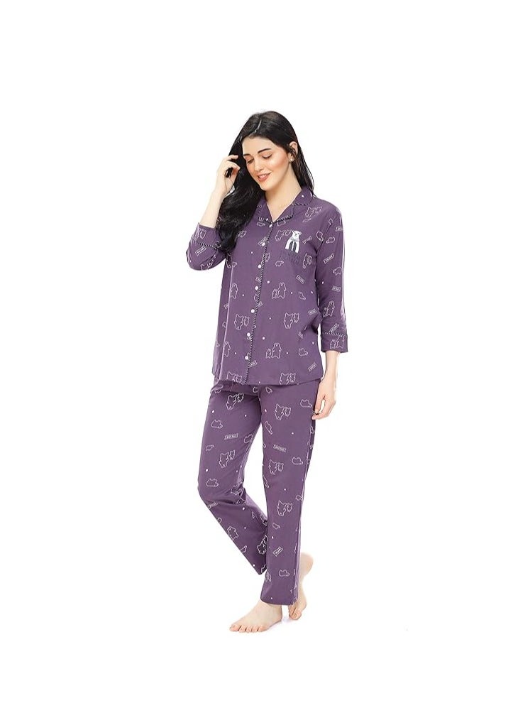 Accessorize Kingdom - Women's Cotton Heart Printed Night Suit Set Of Shirt & Pajama Set - Image 1