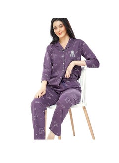 مملكة الإكسسوارات طقم نوم نسائي من القطن مطبوع عليه قلب مكون من قميص وبيجامة  - Image 4