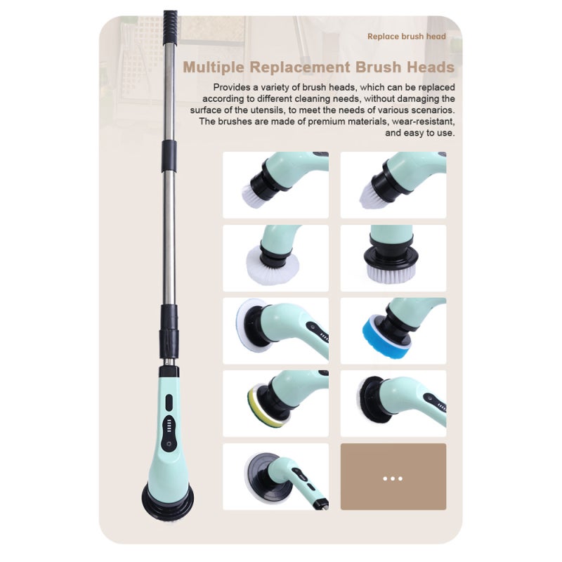 Cordless Electric Cleaning Brush: 6pcs Replacement Brush Heads, 360° Rotating Cleaning, Retractable Telescopic Rod, 75W Powerful Motor - 2000mAh Long Endurance for Home Kitchen Bathroom Car Cleaning - Image 2