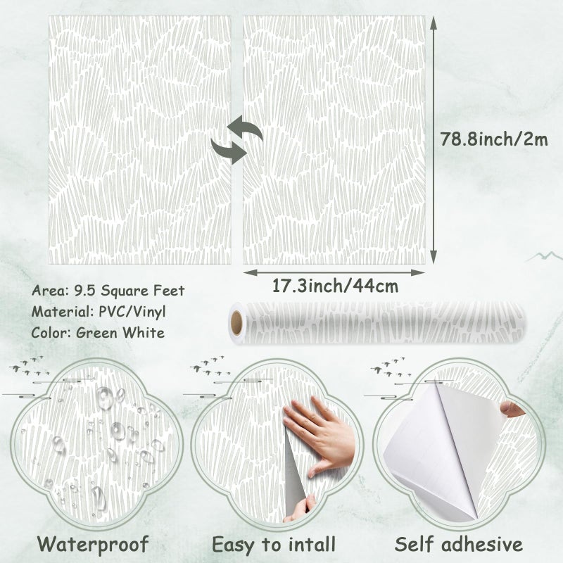 Theper Green Wallpaper 17.3"Ã—78.8" Modern Striped Peel and Stick Wallpaper Boho Self Adhesive Removable Wall Paper for Bedroom Waterproof Vinyl White and Green Contact Paper - Image 3