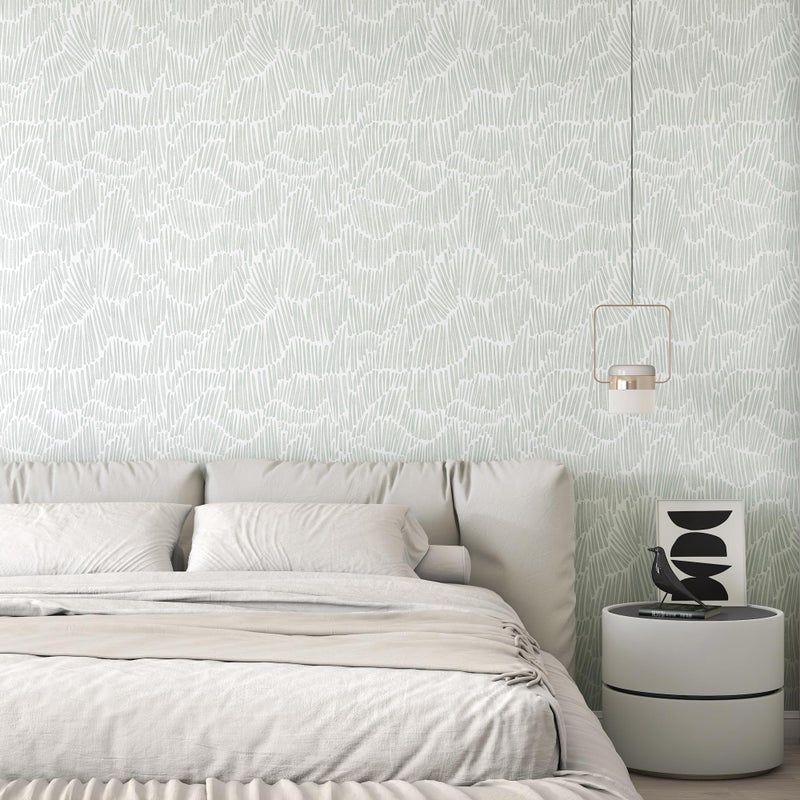 Theper Green Wallpaper 17.3"Ã—78.8" Modern Striped Peel and Stick Wallpaper Boho Self Adhesive Removable Wall Paper for Bedroom Waterproof Vinyl White and Green Contact Paper - Image 5