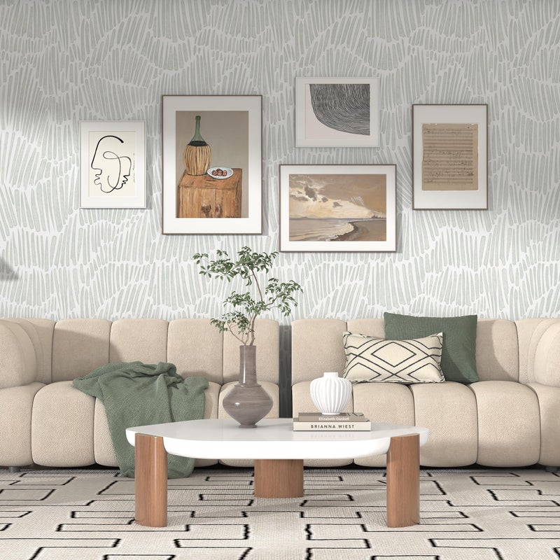 Theper Green Wallpaper 17.3"Ã—78.8" Modern Striped Peel and Stick Wallpaper Boho Self Adhesive Removable Wall Paper for Bedroom Waterproof Vinyl White and Green Contact Paper - Image 2