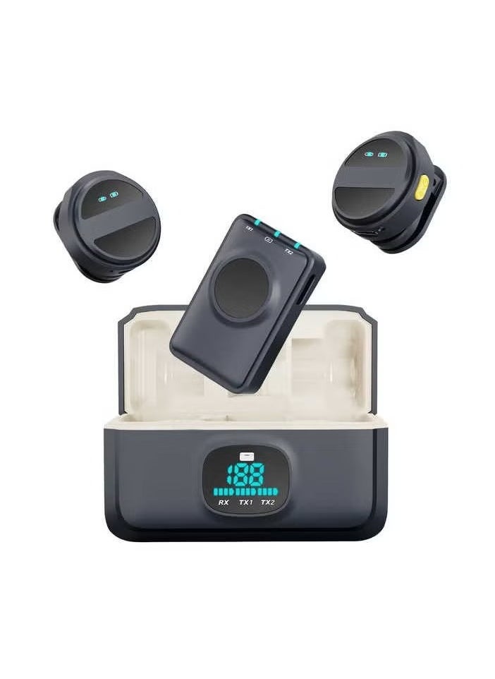 ماركة غير محددة SX21 Magnetic Lavalier Wireless Microphone – Dual Mic System, 2.4GHz Wireless, Rechargeable Battery, Smart Noise Reduction, Omni-Directional Pickup for Video Recording, Live Streaming, and Vlogging  - Image 1