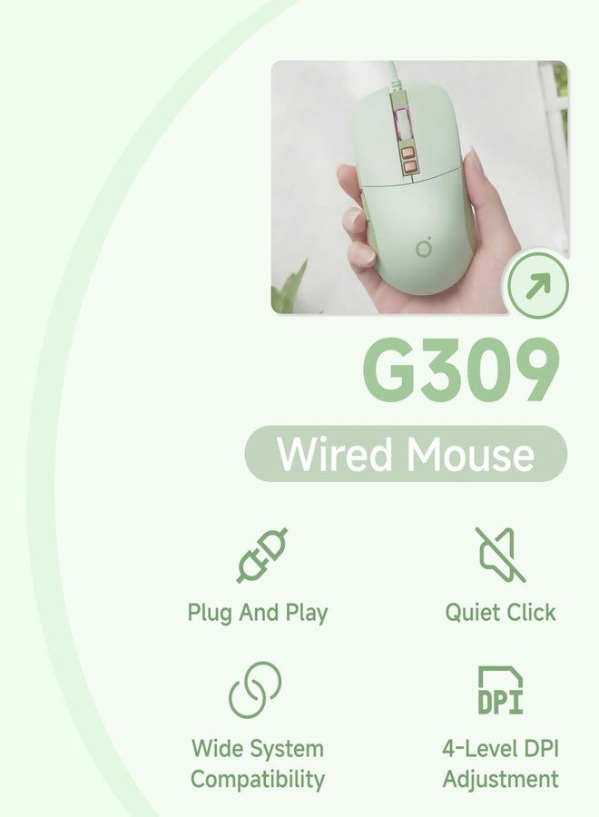 ماوس SEUNKWANG EWEADN G309 سلكي، ماوس كمبيوتر مريح بسبعة أزرار، بدقة 2400 نقطة في البوصة، وأربعة مستويات لضبط الدقة، ماوس مكتبي بصري USB بسلك طوله 1.5 متر لأجهزة الكمبيوتر المحمولة والمكتبية وأجهزة MacBook - أخضر - Image 2