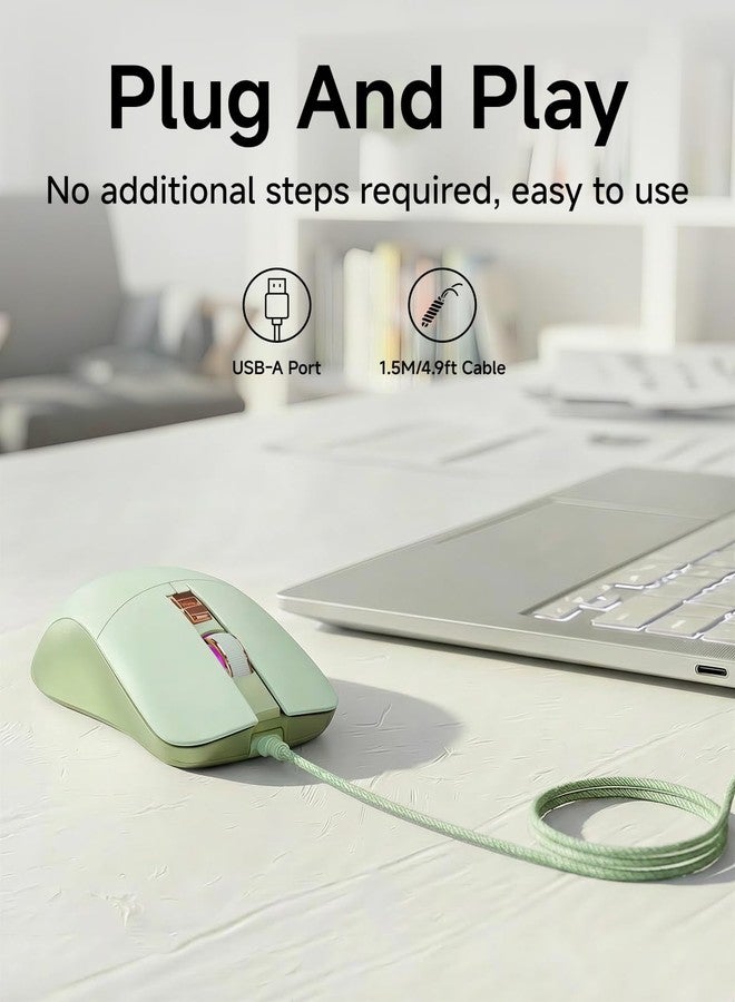ماوس SEUNKWANG EWEADN G309 سلكي، ماوس كمبيوتر مريح بسبعة أزرار، بدقة 2400 نقطة في البوصة، وأربعة مستويات لضبط الدقة، ماوس مكتبي بصري USB بسلك طوله 1.5 متر لأجهزة الكمبيوتر المحمولة والمكتبية وأجهزة MacBook - أخضر - Image 4