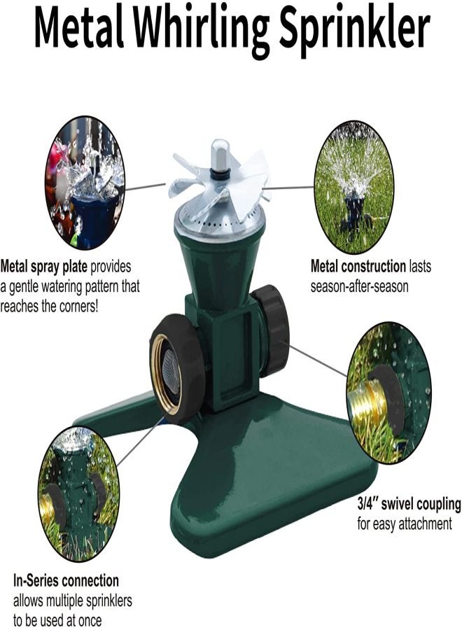 Lawn Sprinkler, Heavy Duty Metal Square Garden Sprinkler, 360 Degree Large Area Irrigation, Connectable Rotating Automatic Water Sprinklers for Yard Lawn Garden Watering - Image 2