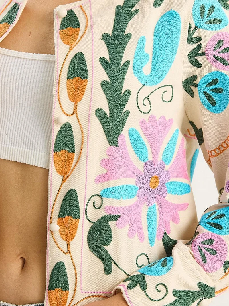 Bianco Lucci Cream Natural LUCCI Floral Print Jacket for Women | Best Price UAE