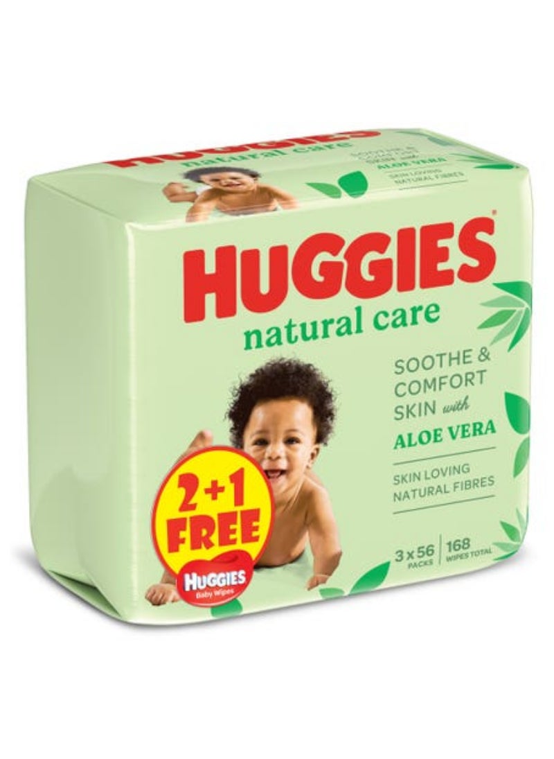 HUGGIES مناديل هجيز للأطفال للعناية الطبيعية 56 قطعة - عرض 2 بلس 1