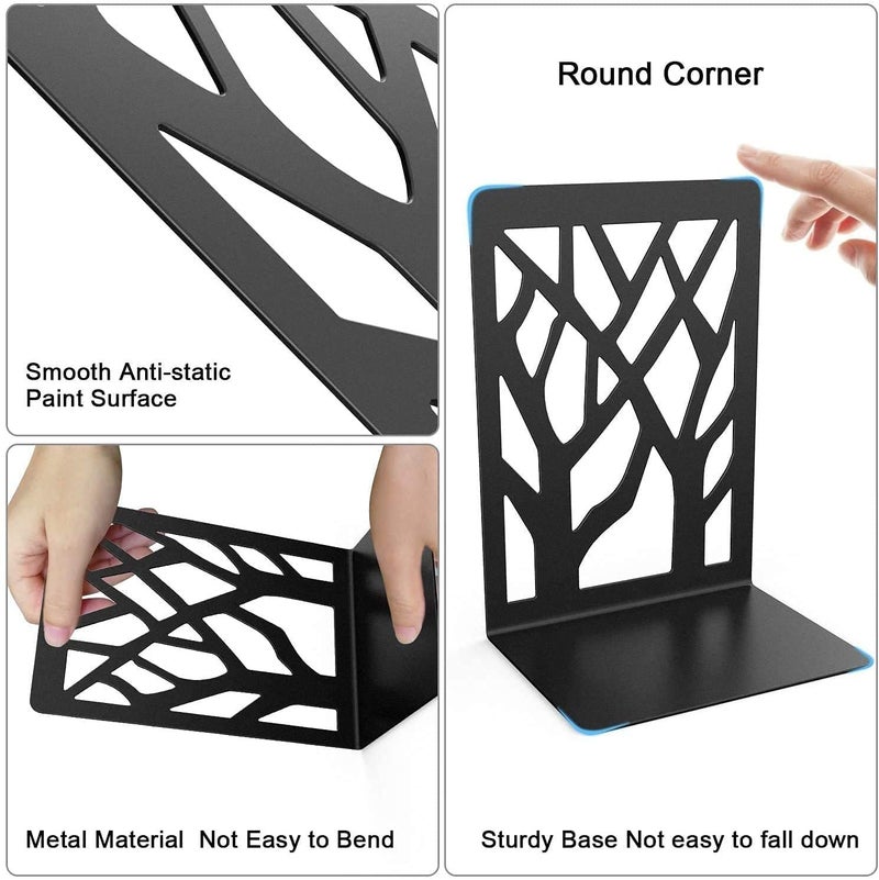 Zeinwap Metal Non-Slip Bookend Bracket Heavy Book End Office Book Stopper Desk Organizer Book Holder Bookends Office Accessories (Black, 2 Pcs) - Image 4