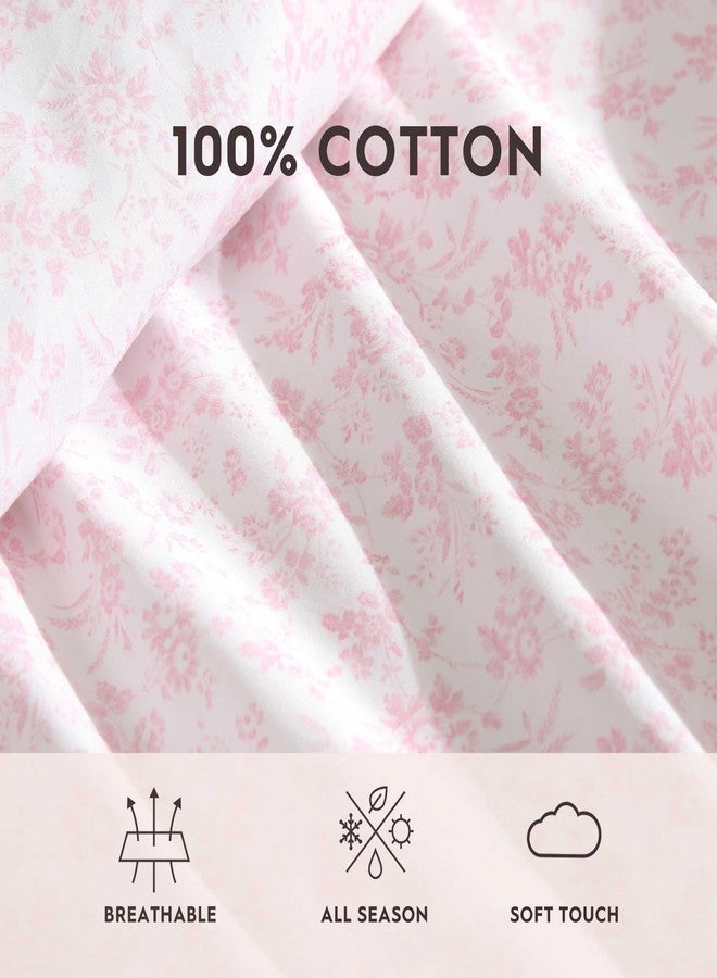 Laura Ashley - King Bed Sheets, Crisp & Cool Cotton Percale Bedding with Matching Pillowcases, Lightweight Bed Set, Oeko-Tex Certified (Floral Toile Pink) - Image 5