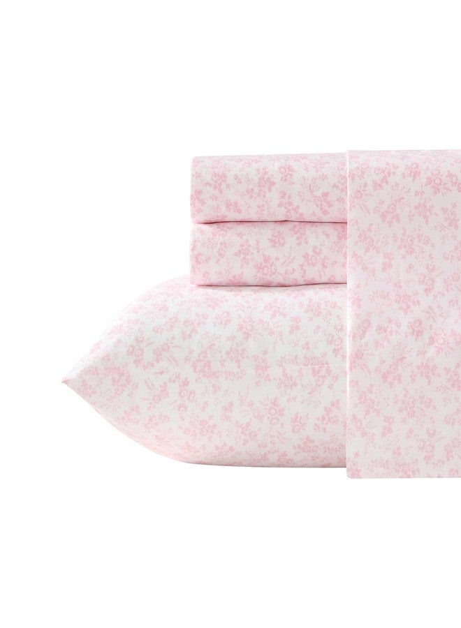 Laura Ashley - King Bed Sheets, Crisp & Cool Cotton Percale Bedding with Matching Pillowcases, Lightweight Bed Set, Oeko-Tex Certified (Floral Toile Pink) - Image 2