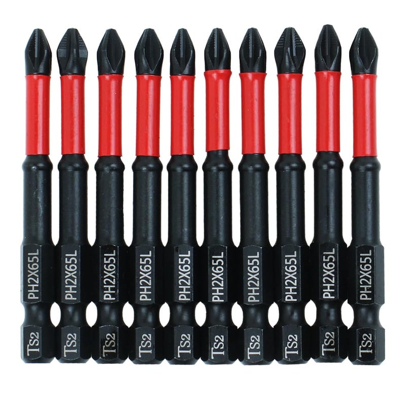 AUTOTOOLHOME 10 Pack Phillips PH2 Magnetic Anti Slip Screwdriver Bit Set 25 L TS2 AntiSlip Long Drill Bits Impact Driver Bits - Image 2