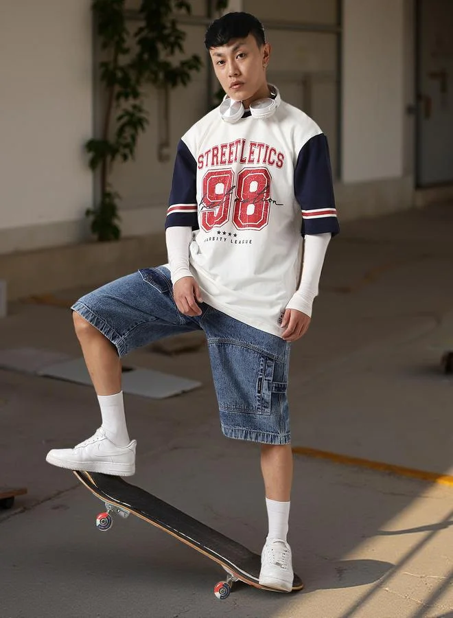Hubberholme Men Printed Streetletics Varsity Oversized Fit T-Shirt