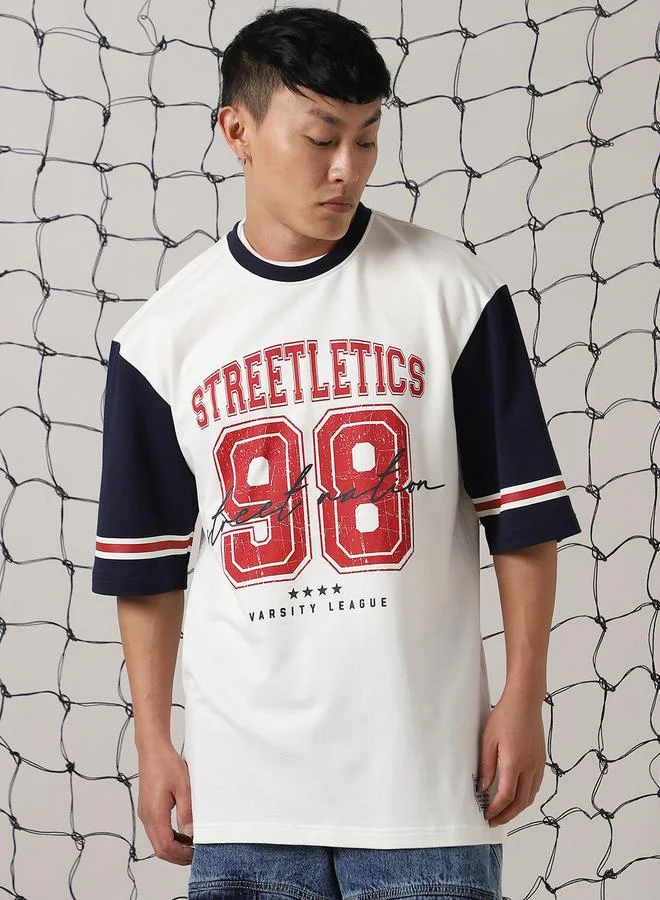 Hubberholme Men Printed Streetletics Varsity Oversized Fit T-Shirt