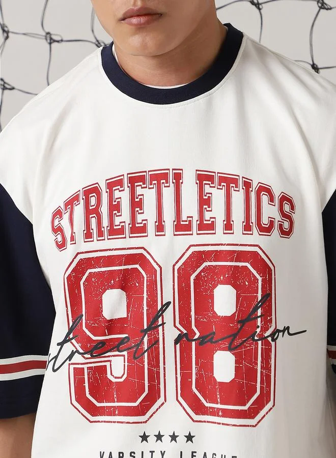 Hubberholme Men Printed Streetletics Varsity Oversized Fit T-Shirt