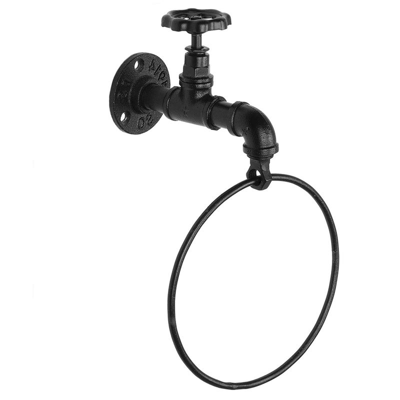 MyGift Industrial Faucet Pipe Metal Black Towel Ring, Wall Mounted Hand Towel Holder Hanging Rack - Image 5