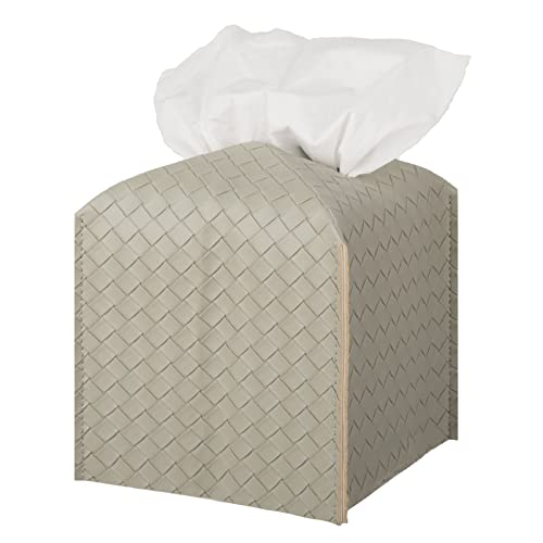 zoocatia Tissue Box Cover PU Leather Tissue Holder Square Facial Tissue Case Facial Paper Organizer Dispenser for Bathroom, Vanity Countertop, Tabletop, Car, Evergreen - Image 1