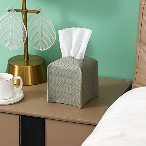 zoocatia Tissue Box Cover PU Leather Tissue Holder Square Facial Tissue Case Facial Paper Organizer Dispenser for Bathroom, Vanity Countertop, Tabletop, Car, Evergreen - Image 3