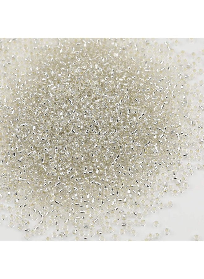 Tibaoffy - Size 12/0 Crafts Glass Seed Beads 2Mm Transparent Silver Beads For Jewelry Making (Total About 100G About 12000Pcs) - Image 1