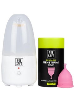 PEESAFE Pee Safe Menstrual Cups For Women | Medium Size With Menstrual Cup Sterilizer | Clean Your Menstrual Cup Hassle Free In Just 5 Minutes, Kills 99.9% Of Germs  - Image 1