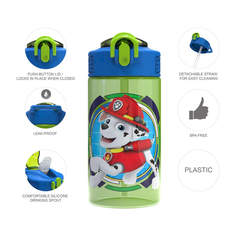 Zak Designs Paw Patrol Kids Spout Cover and Built-in Carrying Loop Made of Plastic, Leak-Proof Water Bottle Design (Rocky, Rubble & Chase, 16 oz, BPA-Free) - Image 2
