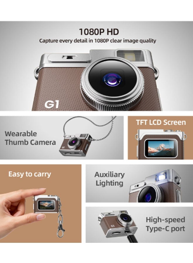 نيوترل كاميرا رقمية صغيرة 1080P Retro CCD G1، شاشة 0.96 بوصة، كاميرا قديمة محمولة صغيرة الحجم للأنشطة الداخلية/الخارجية، بدون بطاقة ذاكرة (بني) - Image 3