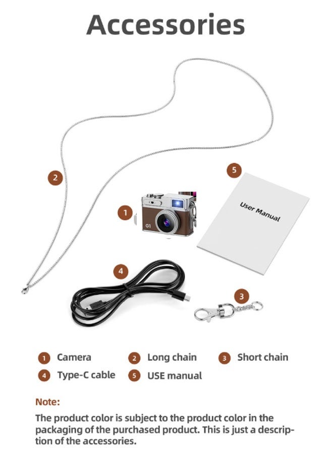 نيوترل كاميرا رقمية صغيرة 1080P Retro CCD G1، شاشة 0.96 بوصة، كاميرا قديمة محمولة صغيرة الحجم للأنشطة الداخلية/الخارجية، بدون بطاقة ذاكرة (بني) - Image 2