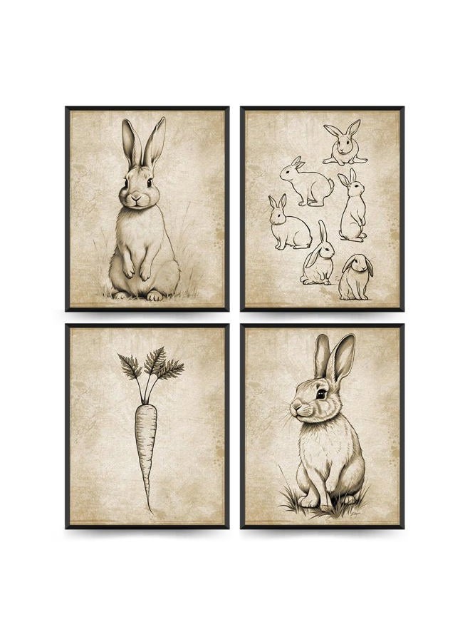 ETVISO Vintage Bunny Easter Wall Art Set – Spring Decorations, Rabbit Gallery Prints for Farmhouse & Living Room, Easter Gift for Kids, 8x10 Inch (Unframed) - Image 1
