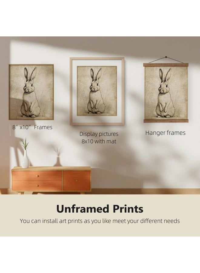 ETVISO Vintage Bunny Easter Wall Art Set – Spring Decorations, Rabbit Gallery Prints for Farmhouse & Living Room, Easter Gift for Kids, 8x10 Inch (Unframed) - Image 3