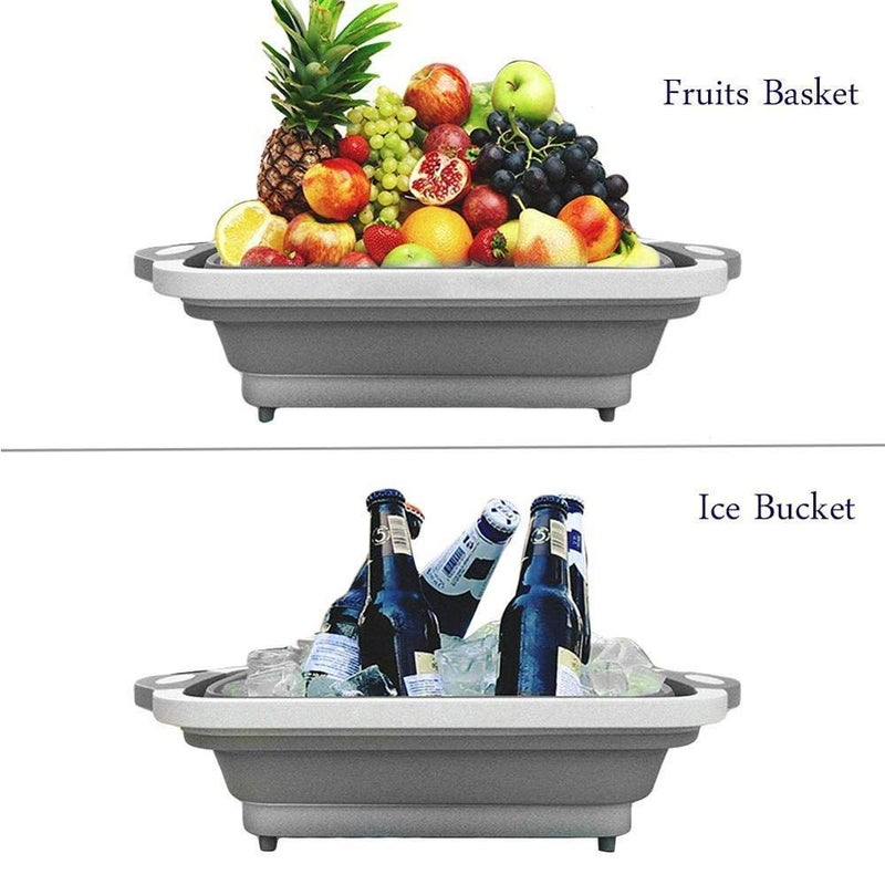 MIRARIYA Collapsible Kitchen Cutting Chopping Board Dish Sink Tub Storage Basket with Draining Plug Folding Cutting Board Washing Bowl Fruit Vegetable Basket Vegetable Chopping Board 1 pcs Gray - Image 5