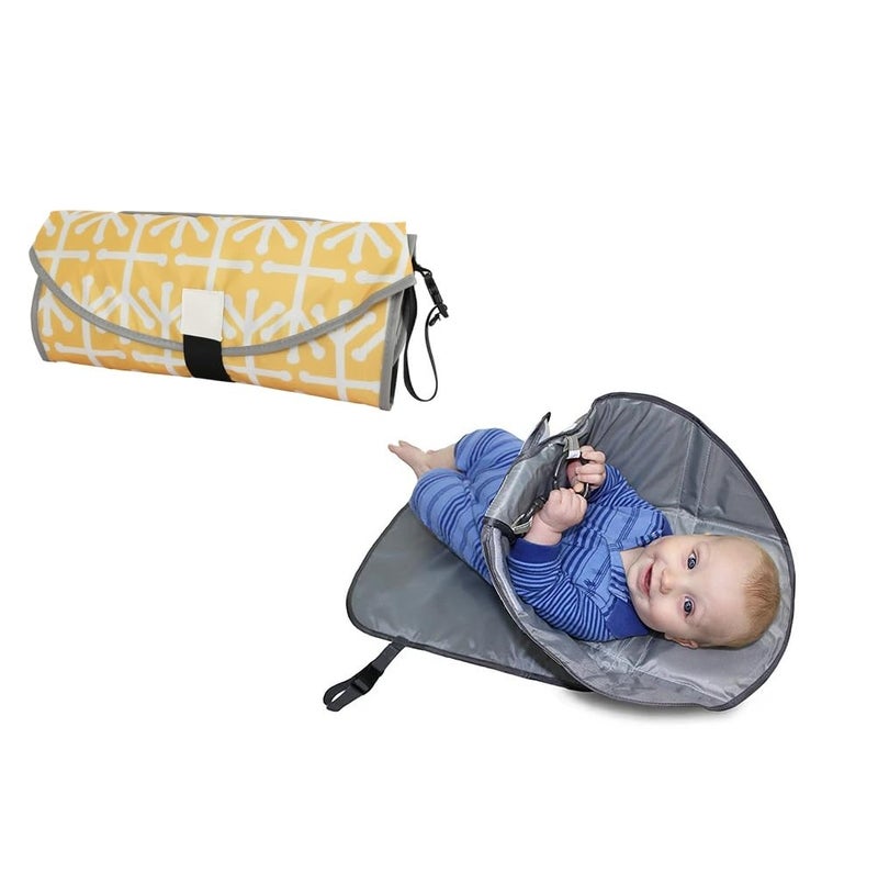BABIES BLOOM Yellow 3 in 1 Multifunctional Travel Waterproof Baby Folding Diaper Changing Clutch/Mat Gifts for Mom Baby Travel Folding Diaper Clutch Matt - Image 1