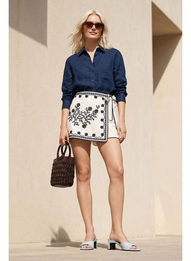Sherin White Patterned Mini Short Skirt