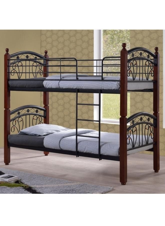 SULSHA wooden Steel Bunk Bed Brown & Black 90x190x195cm - Image 1