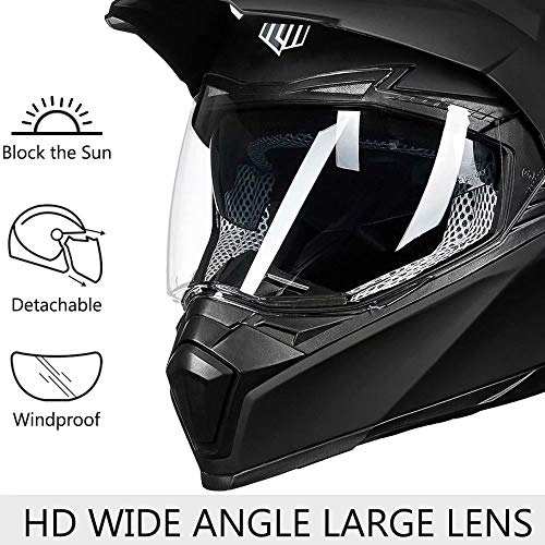 ILM Off Road Motorcycle Dual Sport Helmet Full Face Sun Visor Dirt Bike ATV Motocross Casco DOT Certified Model 606V(Matte Black, S) - Image 4