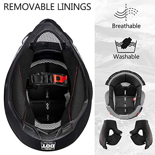 ILM Off Road Motorcycle Dual Sport Helmet Full Face Sun Visor Dirt Bike ATV Motocross Casco DOT Certified Model 606V(Matte Black, S) - Image 3