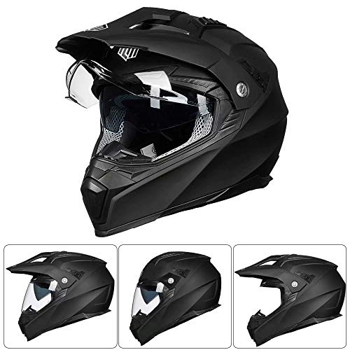 ILM Off Road Motorcycle Dual Sport Helmet Full Face Sun Visor Dirt Bike ATV Motocross Casco DOT Certified Model 606V(Matte Black, S) - Image 2