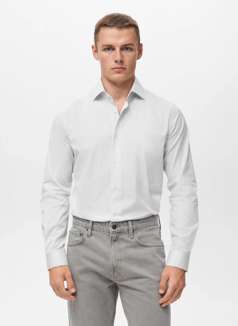 Mango Man 100% cotton striped slim-fit shirt