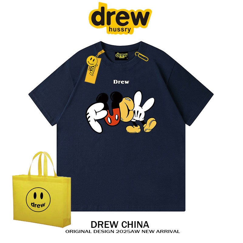 Drew American retro fashion brand Mickey fun print short-sleeved t-shirt for men and women street loose couple half-sleeved INS trendy - Image 3