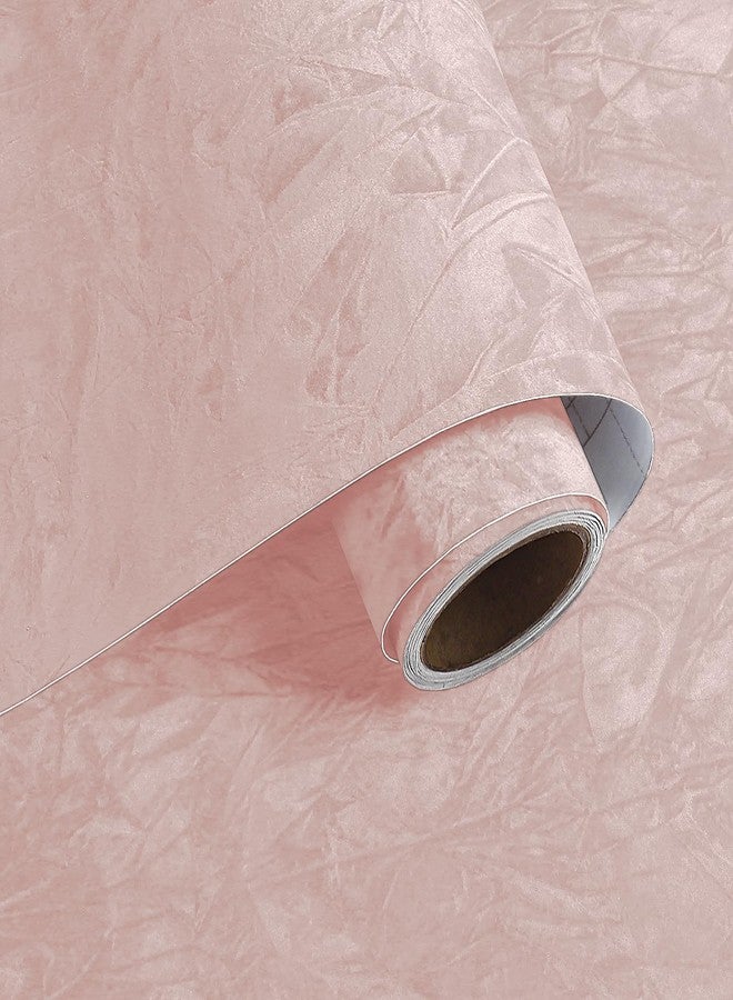 VaryPaper 15.7" x 78.7" Light Pink Crushed Velvet Flocking Contact Paper for Cabinets Dresser Soft Felt Drawer Liner Sheets Self Adhesive Fabric Velvet Wallpaper Peel and Stick for Nursery Bedroom - Image 1