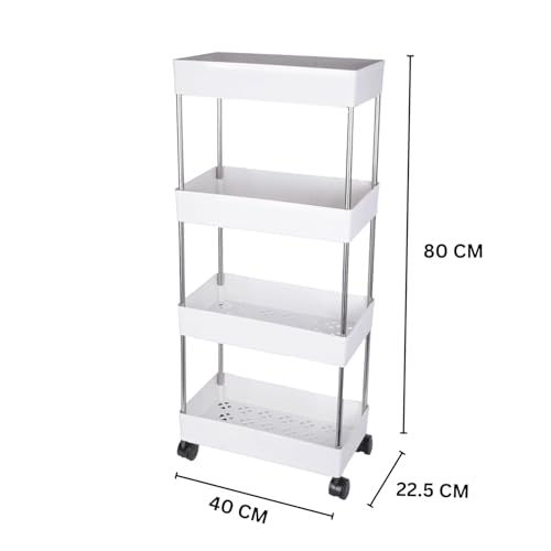 Leaffybezz 4 Layer Multipurpose Kitchen Trolley with Wheels, Space Saving Home Storage Organizer Rack Vegetable Trolley Rack Stand for Living Room, Bedroom, Office (White) - Image 3