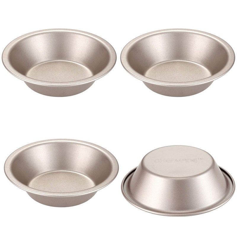 CHEFMADE Mini Pie Pan Set 5Inch 4Pcs NonStick Round Bread and Cake Bakeware for Oven and Instant Pot Baking Champagne Gold