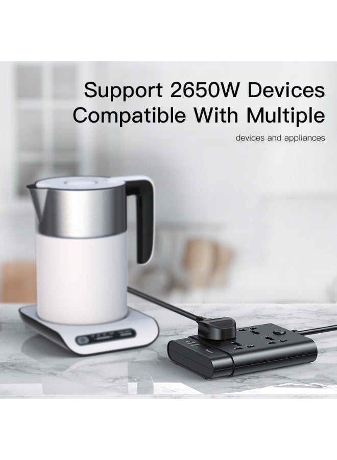 Yesido MC-11 4 Plugs + PD 20W+2 QC3.0 Ports 2650W Multi-functional High Power Socket, 2 USB QC 3.0 Max 18W Port, 1Type-C Max20W Port, 4 Universal Ports Extending - Image 3