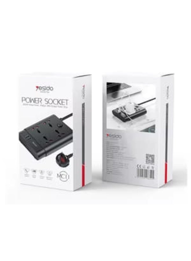 Yesido MC-11 4 Plugs + PD 20W+2 QC3.0 Ports 2650W Multi-functional High Power Socket, 2 USB QC 3.0 Max 18W Port, 1Type-C Max20W Port, 4 Universal Ports Extending - Image 2
