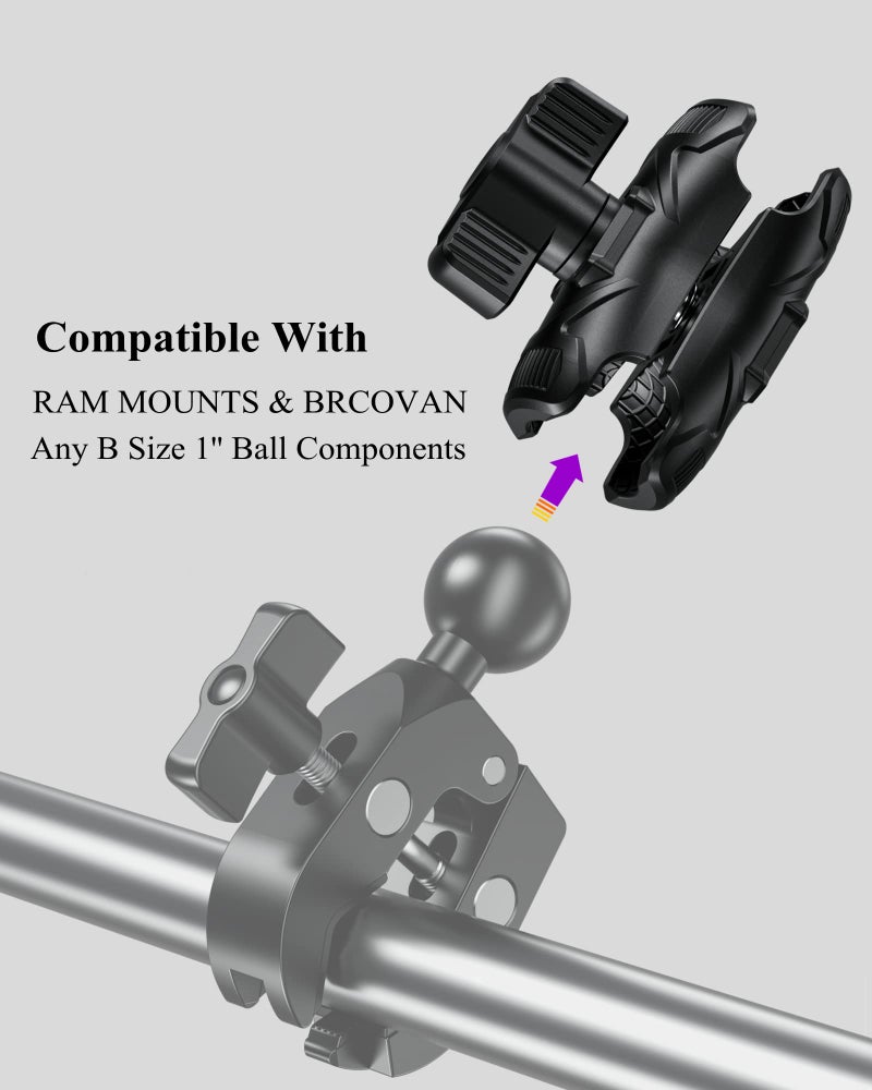 BRCOVAN Double Socket Arm High Strength Composite Short Arm Compatible with RAM Mounts B Size 1'' Ball Components & Bike Motorcycle Phone Mount Holder with 1'' Ball Adapter - Image 3