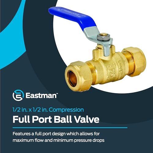 Eastman 1/2 Inch Compression Heavy Duty Full Port Ball Valve, Brass Plumbing Fitting, 20096LF - Image 2