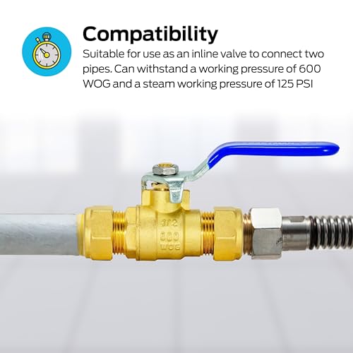 Eastman 1/2 Inch Compression Heavy Duty Full Port Ball Valve, Brass Plumbing Fitting, 20096LF - Image 3