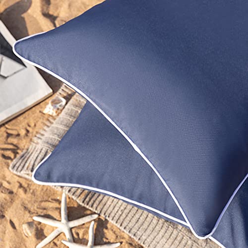 Phantoscope Pack of 2 Outdoor Waterproof Throw Pillow Covers with Contrast Piping, Decorative Square Cushion Case Patio Pillows for Couch Tent Sunbrella, Dark Blue 18x18 inches - Image 2