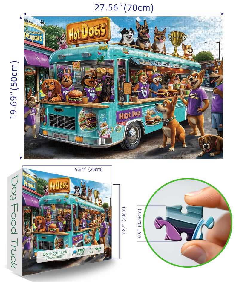 Blueforest 1000 Piece Jigsaw Puzzle for Adults - Cartoon Dogs Food Truck Adventure - Challenging & Fun Puzzle with Vibrant Art, Bonus Poster (27.5" x 19.7") - Image 2