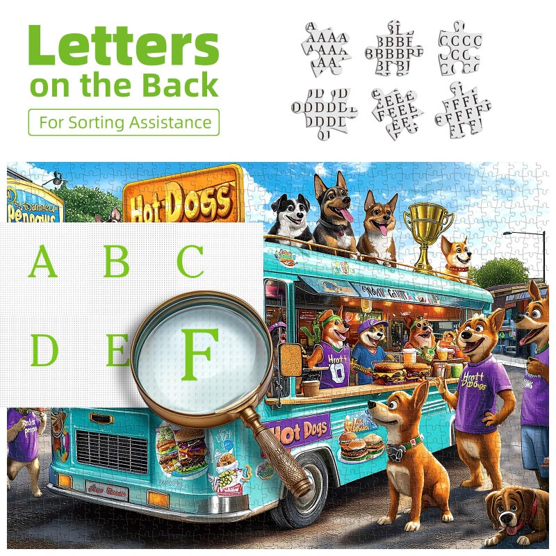 Blueforest 1000 Piece Jigsaw Puzzle for Adults - Cartoon Dogs Food Truck Adventure - Challenging & Fun Puzzle with Vibrant Art, Bonus Poster (27.5" x 19.7") - Image 3